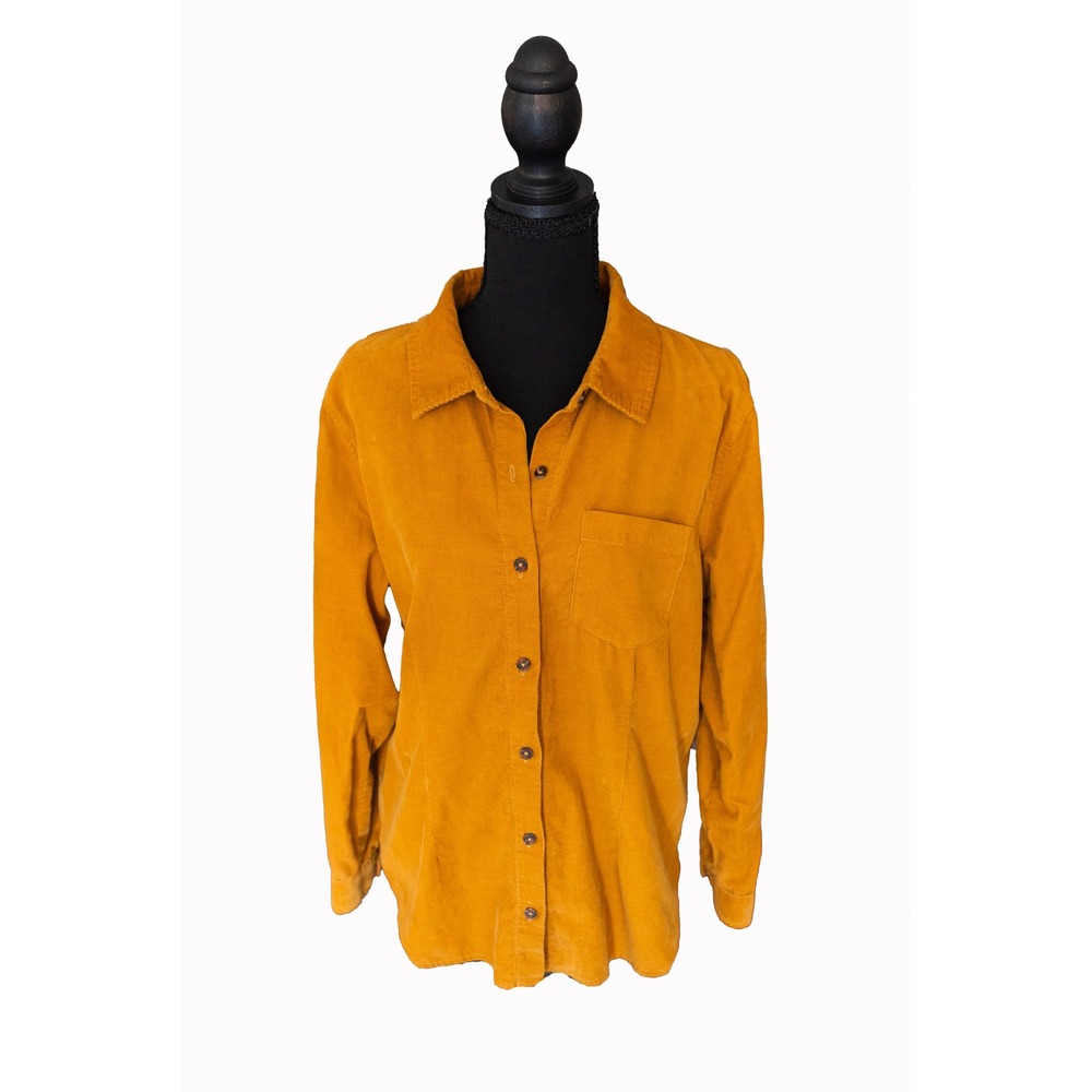 Christopher & Banks Petite Mustard Yellow Corduroy Button Down Shirt P/L